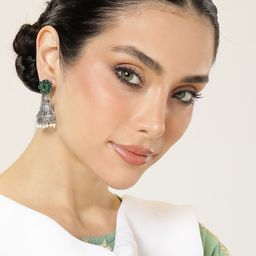AITIHYA Ethnic Stone Studded Oxidised Dome Shaped Jhumkas Earrings-95