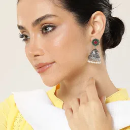 AITIHYA Floral Ethnic Stones Oxidised Dome Shaped Jhumkas Earrings-image-70