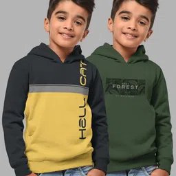 HELLCAT Boys Olive Green & Blue Pack Of 2 Printed Hooded Sweatshirt-picture-22