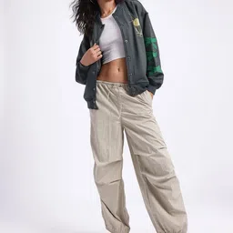 Stylecast X Hersheinbox Conversational Print Pure Cotton Stand Collar Varsity Jacket image 4