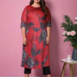Amydus Women Plus Size Red & Grey Floral Printed Floral Kurta-picture-6