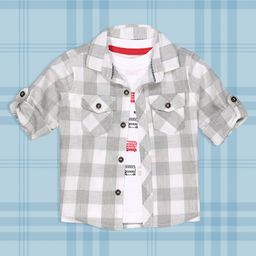 mothercare Infant Boys Grey & White Checked Pure Cotton Casual Shirt with Tshirt-image-52