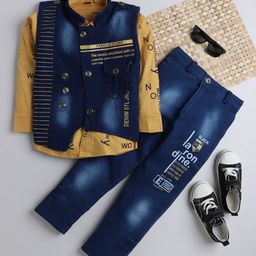 DKGF FASHION Boys Mustard & Navy Blue Shirt with Trousers & WaistCoat-picture-40
