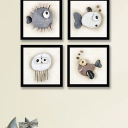 Art Street Grey and Off White Set Of 4 Nordic Stone Fish Beach Wall Art-4