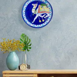 Golden Peacock Blue & White Pottery Camel Decorative Wall Plate-image-94