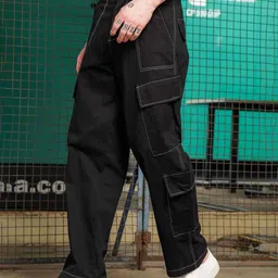 House of Koala Unisex Mid-Rise Baggy Fit Parachute Cotton Cargo Trousers-image-26