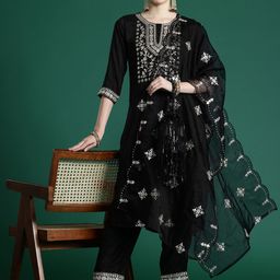 Indo Era Ethnic Motifs Embroidered Gotta Patti Kurta With Trousers & Dupatta-picture-40