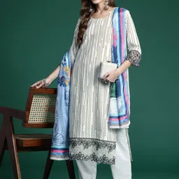 Indo Era Embroidered Regular Thread Work Kurta with Trousers & Dupatta-picture-18