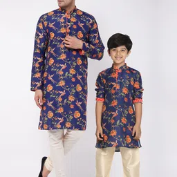 VASTRAMAY Boys Floral Printed Mandarin Collar Straight Kurta With Pyjamas-54