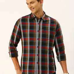 Thomas Scott Smart Slim Fit Tartan Checked Spread Collar Flannel Pure Cotton Casual Shirt-image-21
