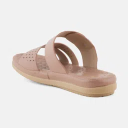 Mast & Harbour Peach-Coloured Textured Open Toe Flats with Laser Cuts image 4