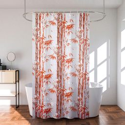 Kuber Industries Orange & White 3 Pieces Printed Shower Curtain With 8 Rings-41