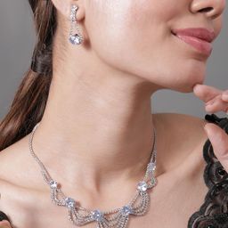 Rubans Rhodium Plated AD & Cubic Zirconia Studded Layered Statement Necklace Set image 2