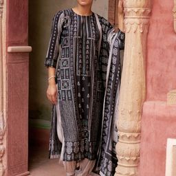 Libas Floral Printed Keyhole Neck Regular Straight Kurta With Salwar With Dupatta image 1
