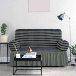 cortina Grey Solid Polyester 2 Seater Elastic Stretchable Sofa Cover-picture-23