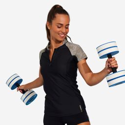 Women's short-sleeved top for Aquagym and Aquafitness black lia khaki-image-35