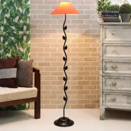 tu casa Orange Fabric Shade Club Floor Lamp With Metal Base-picture-16