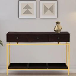 woodsworth from pepperfry Ioannina Solid Wood Console Table In Brown & Gold Finish-picture-31