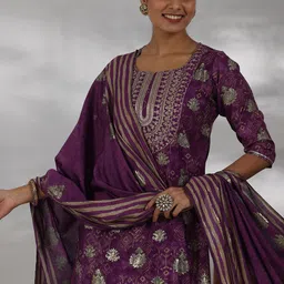 Libas Ethnic Motifs Printed Regular thread Work Kurta With Sharara With Dupatta image 1