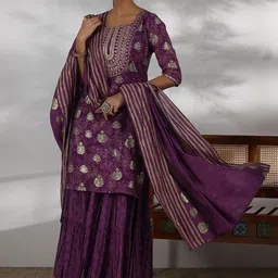 Libas Ethnic Motifs Printed Regular thread Work Kurta With Sharara With Dupatta image 2