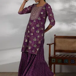 Libas Ethnic Motifs Printed Regular thread Work Kurta With Sharara With Dupatta image 3
