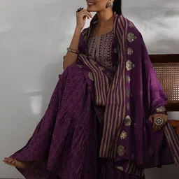 Libas Ethnic Motifs Printed Regular thread Work Kurta With Sharara With Dupatta image 5