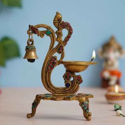 ecraftindia Peacock Designer Gold Brass Diya-picture-22