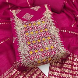 ICCHIT FAL Embroidered Art Silk Unstitched Dress Material-image-76