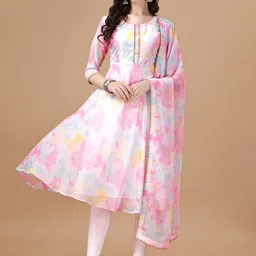 PMD Fashion Tie & Dyed Printed Round Neck A-Line Kurta With Leggings & Dupatta-picture-8