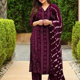 Aaghnya Women Bandhani Printed Kurta with Palazzo & Dupatta-image-3