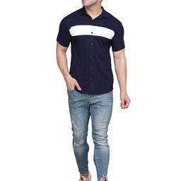 Blisstone Colourblocked Spread Collar Short Sleeves Cotton Shirt-image-44