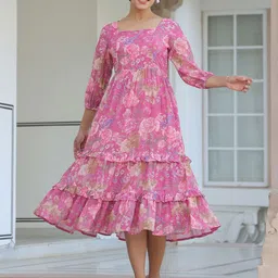 Janasya Floral Printed Tiered Ethnic Dress-image-97