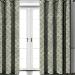 Aura Green & White 2 Pieces Floral Printed Room Darkening Door Curtains-27