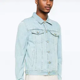 Kotty Men Solid Spread Collar Denim Jacket image 1