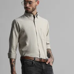 Klub Fox Men Slim Fit Button-Down Collar Solid Cotton Casual Shirt-image-85