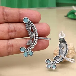 PREYANS Sky Blue Oxidised Earrings-image-43