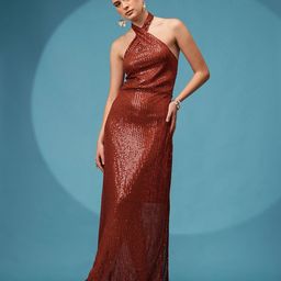 BAESD Embellished Halter Neck Net Maxi Dress-image-13
