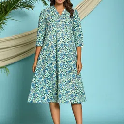 krambica Women Floral Printed V-Neck A-Line Midi Dress-picture-17