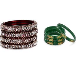 SOMIL Set Of 8 Maroon Alloy Artificial Stones and Beads Antique Bangles-image-76