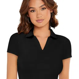 unianta Women Shirt Collar Fitted Crop Top-picture-16