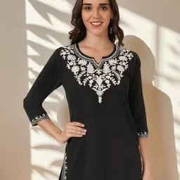 Brownverse Women Ethnic Motifs Embroidered Pure Cotton Kurti-picture-2