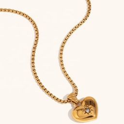 Inaya Stainless Steel 18KT Gold-Plated Zircon Studded Heart Lock Pendant With Chain-image-11