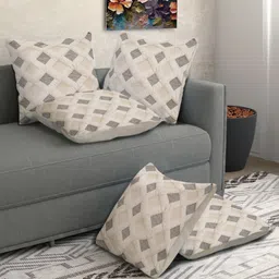Myntra Elegant Homes Cream-Coloured & Black 5 Pieces Geometric Square Cushion Covers-image-20
