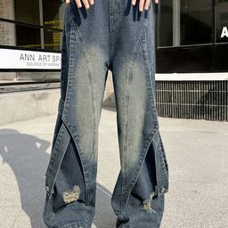 LULU & SKY Girls Wide Leg Mid-Rise Highly Distressed Heavy Fade Jeans-image-38