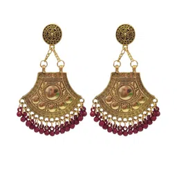 Weariton Maroon & Gold-Plated Crescent Chandbalis-image-4
