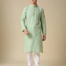 RAJUBHAI HARGOVINDAS Striped Mandarin Collar Pure Cotton Straight Kurtas-picture-37