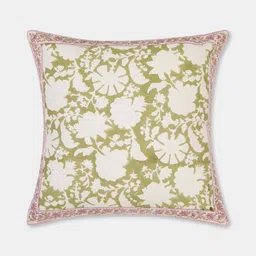 Fabindia Jarul Green & White Floral Printed Cotton Square Cushion Cover-image-56