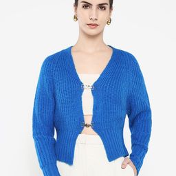 RAREISM Women Cotton Self Design Cable Knit V-Neck Long Sleeves Cardigan-image-68