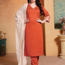 VS MALL Women Orange Art Silk Kurta Sets-image-16
