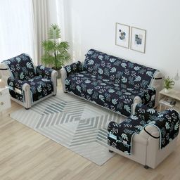 Story@home Navy Blue & Blue 3 Pieces Printed Microfiber 5 Seater Sofa Cover With Arms-image-60